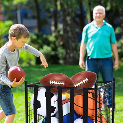 Carro de almacenamiento VEVOR para balones de fútbol, con cierre y correas elásticas, ideal para garajes, colegios y gimnasios.