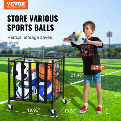 Carro de almacenamiento VEVOR para balones de fútbol, con cierre y correas elásticas, ideal para garajes, colegios y gimnasios.