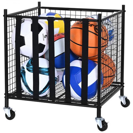 Carro de almacenamiento VEVOR para balones de fútbol, con cierre y correas elásticas, ideal para garajes, colegios y gimnasios.